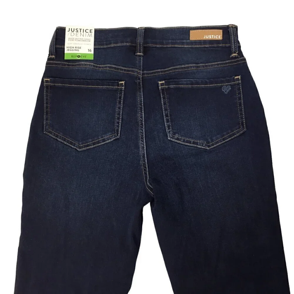 Justice Denim Jeans NWT High Rise Jegging Size 16 Repreve Distressed Dark Wash